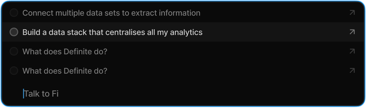 Fi interface showing data options