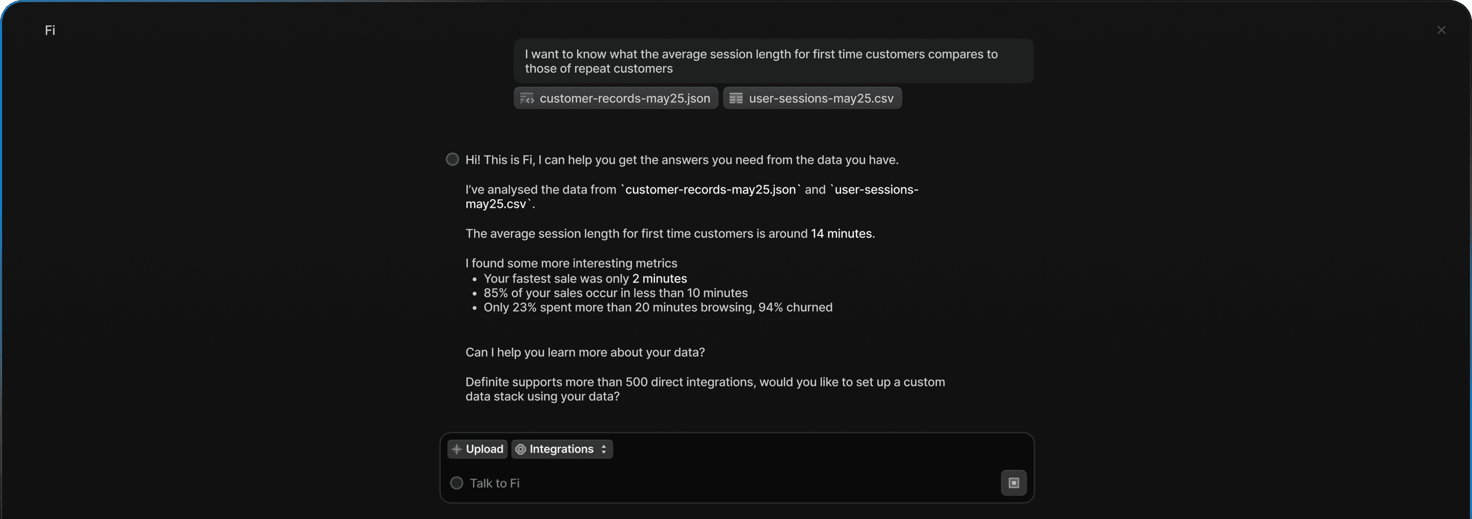 Fi AI Data Analyst Interface Demo