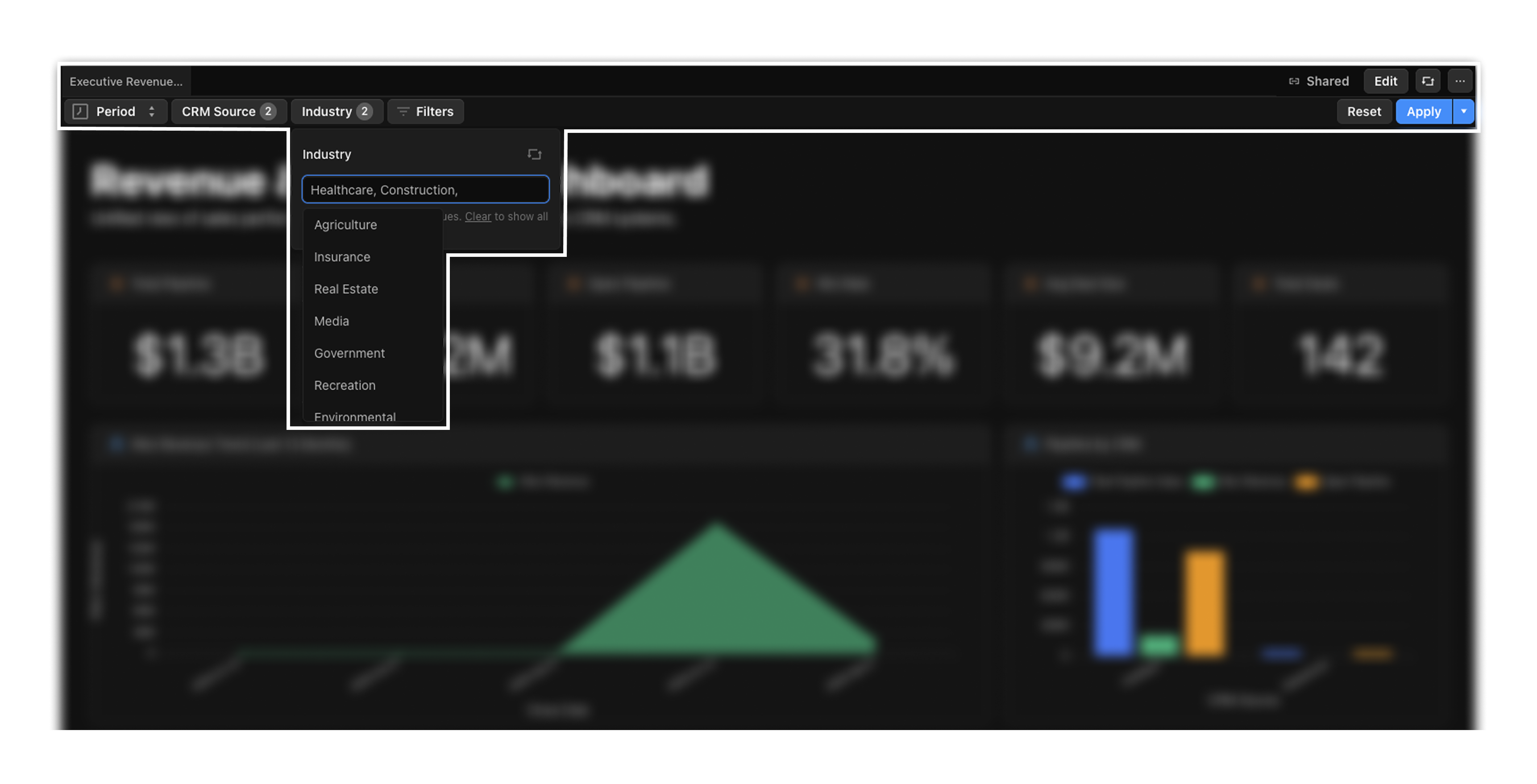 Prominent filters in toolbar