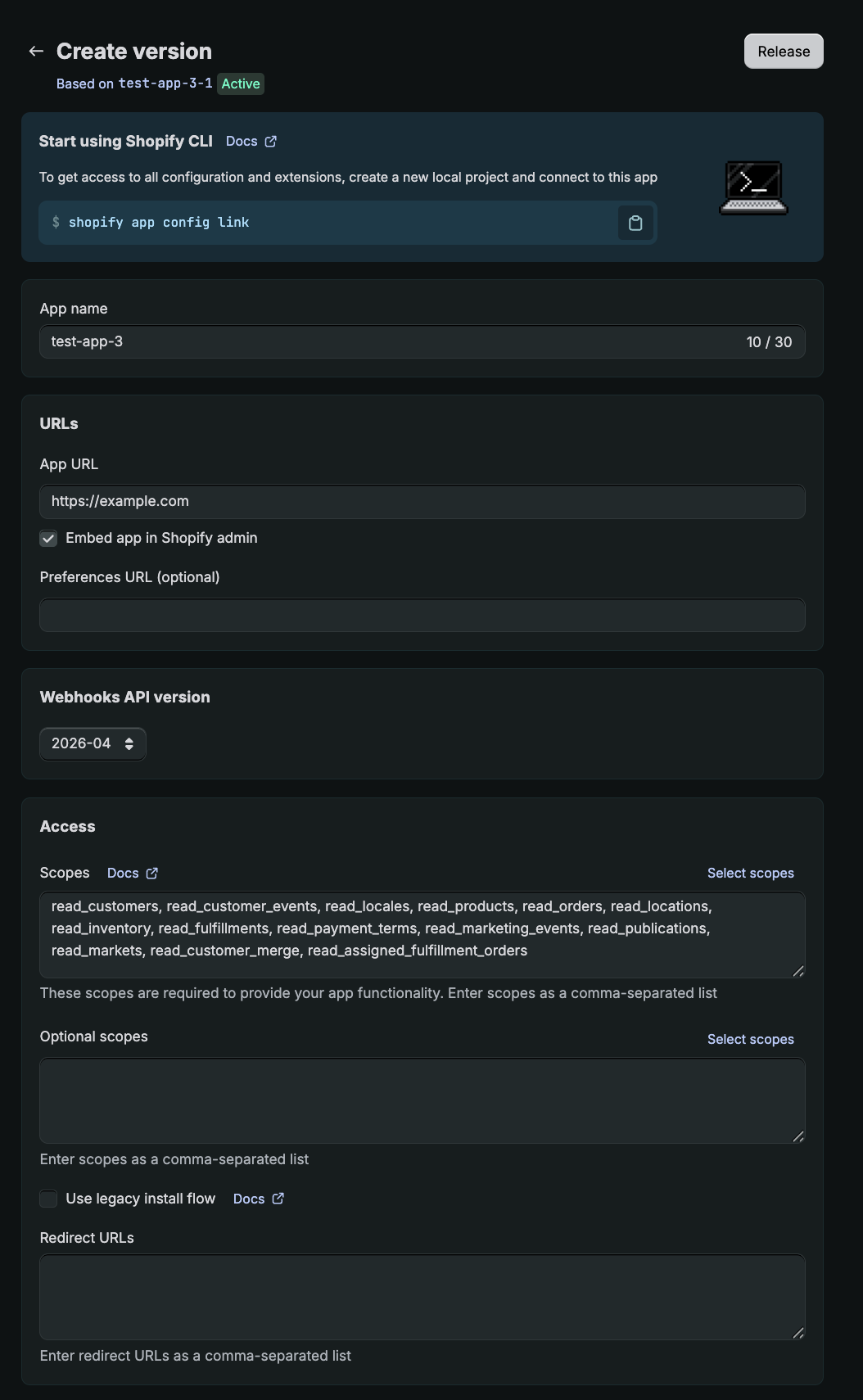 Configuring Admin API access scopes after creating the app